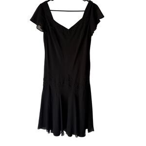 S.L. Fashions Black Beaded‎ Flare Dress Size 8 Vintage Y2K Chiffon Overlay
